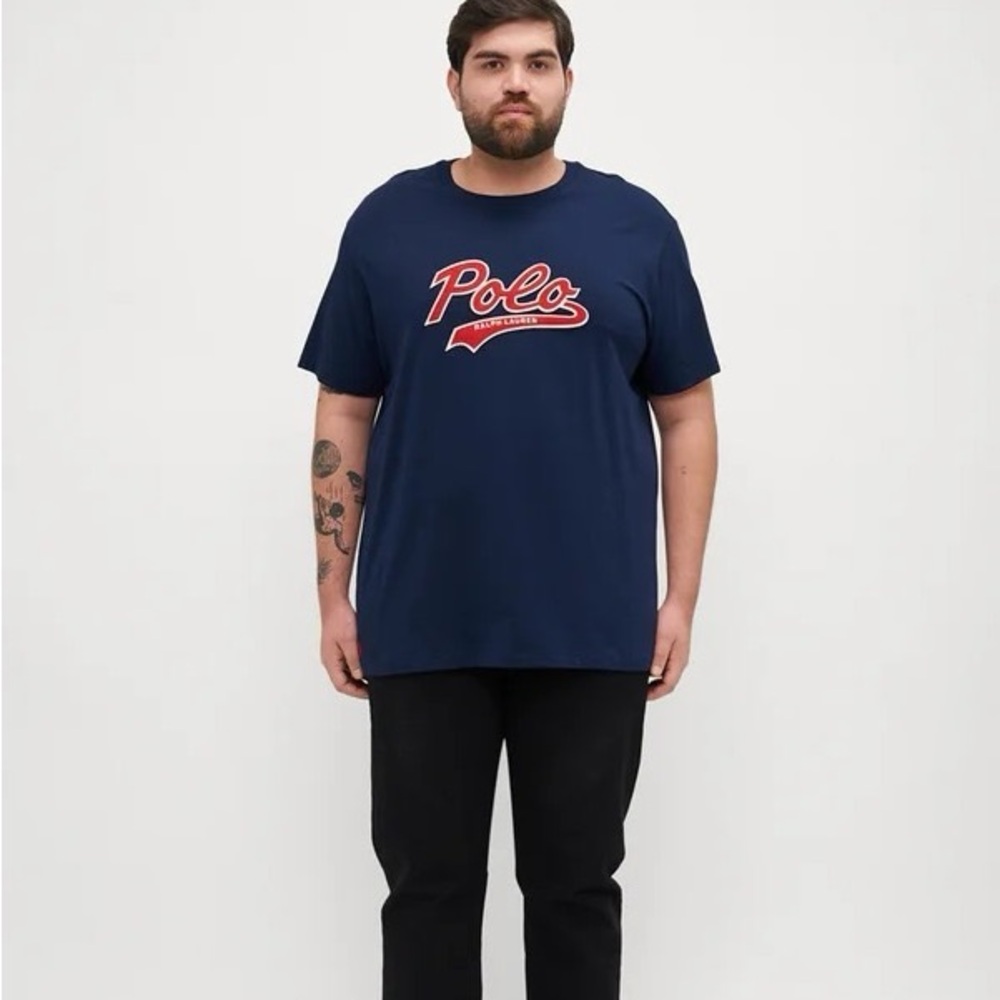 Polo Ralph Lauren Men’s Navy Blue Logo Print Cotton Crew Neck T-Shirt 3XB 3TG - Picture 3 of 9